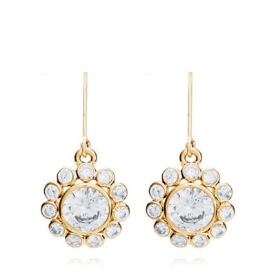 Gold flower and crystal leverback drop earrings